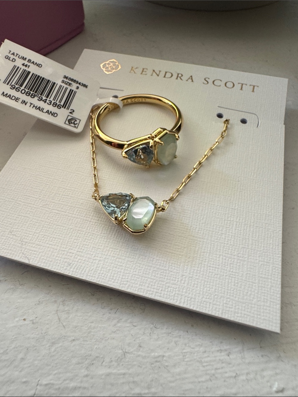 Kendra Scott Gold-Tone Ring and Necklace Set with Aquamarine Stones // NWT!